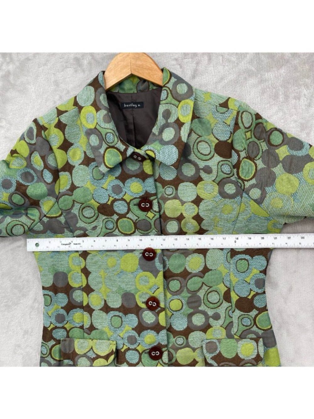 bentley a. Vintage Y2K Green Brown Geometric Brocade Coat USA Made - Picture 14 of 16